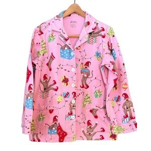 Nick‎ & Nora Festive Christmas Print Lounging Pajama Top SzS Pink Sock Monkey